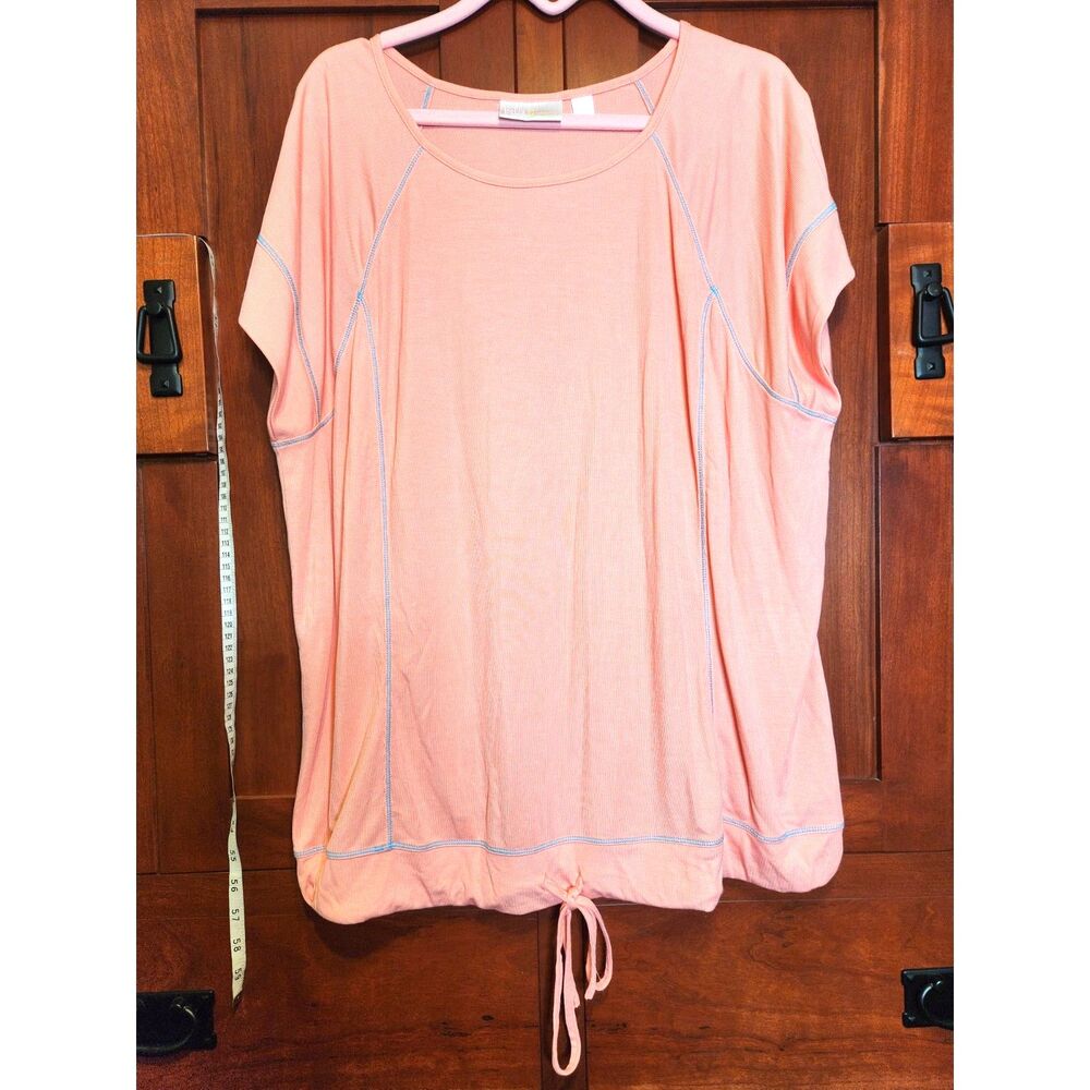 Belle by Kim Gravel Pink w/ Blue Stripe Top Drawstring Hem Women's Size 2X
